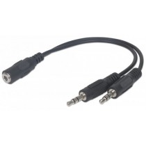 Manhattan Adaptador de Audio 3.5mm Hembra - 2x 3.5mm Macho, Negro - Envío Gratis