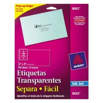 Avery Etiqueta de Envío 8663, 250 Etiquetas de 2'' x 4'', Transparente - Envío Gratis