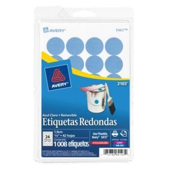 Avery Etiqueta Redonda 2103, 1008 Etiquetas de Diámetro 3/4'', Azul Claro - Envío Gratis