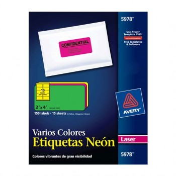 Avery Etiquetas de Identificacion 5978, 150 Etiquetas de 2'' x 4'', Verde Magenta y Amarillo Neon - Envío Gratis