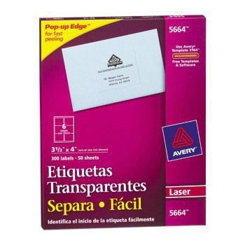 Avery Etiquetas Transparentes 5664, 300 Etiquetas de 3.33 x 4'' - Envío Gratis