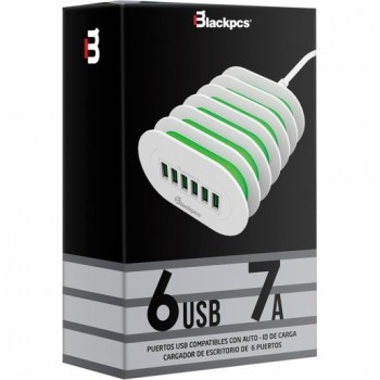 Blackpcs Cargador de Pared Smart HUB Ranurado, 6 puertos USB 2.0, Blanco - Envío Gratis